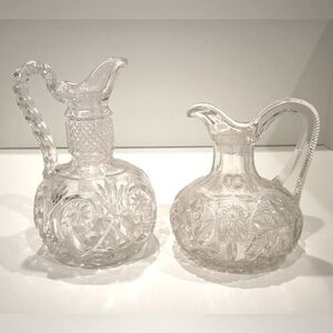 🥳BOGO! Pair (2) Vintage Embossed Glass Oil & Vinegar Cruets. Mismatched.